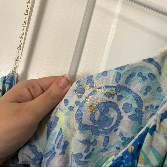 Lilly Pulitzer Matteo One Shoulder Top Blouse Salty Seas Bennet Blue Large T1 - Picture 8 of 8